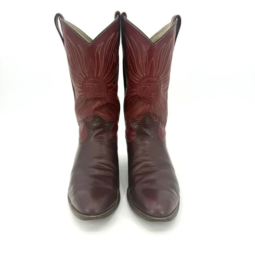 VTG Siete Leguas Red Leather Lizard Embossed Thunderbird Cowboy Boots Size 10E